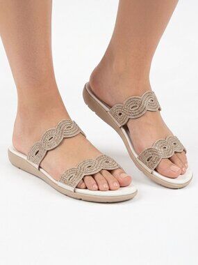 AE Alina's Exclusives Rhinestone Glitter Slide Sandals Duo Band White Size 40